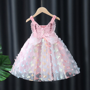 Robes d'été 2025 pour filles, robe de princesse en tulle avec grand nœud tridimensionnel et col halter perlé pour enfants - Product Image 2