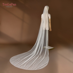 Voile de mariée cathédrale de luxe YouLaPan V179 fait main avec perles, maille scintillante monocouche <span class=keywords><strong>et</strong></span> peigne à cheveux en métal - Product Image 1