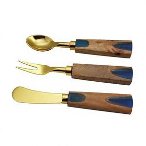 Back to School Vintage Golden Stainless Steel Flatware Cutlery Set Resin & Wood Handle Handmade Durable Luxury Factory Sale - Product Image 1