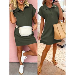 FOXA Vestido Camisero de Verano para Mujer, Casual, Manga Corta, Cuello Henley, Mini Túnica, Transpirable, Ropa para Vacaciones en la Playa o Cruceros - Product Image 6