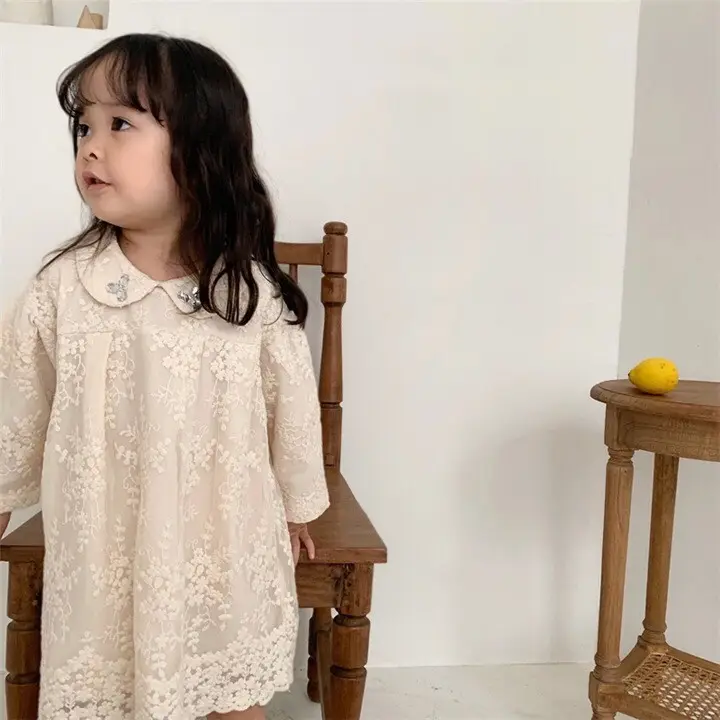 Vestidos de encaje con solapa para niña, ropa de princesa para fiesta de moda, venta al por mayor, novedad de Otoño de 2021