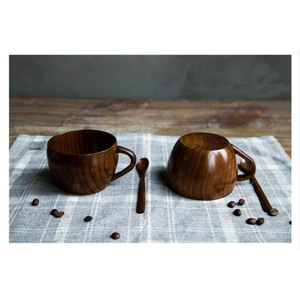 Tasse en bois à large base avec poignée, couleur unie, diamètre 9,3 cm, hauteur 6,3 cm, pour thé, café, eau, boissons - Product Image 2