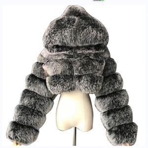 Thiết Kế Mới Fox Áo Khoác Lông Thú Phụ Nữ Mùa Đông Ngắn Bất Fur Hood Coat - Product Image 3