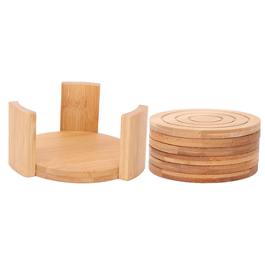 Wholesale Natural Custom Printed Round Bamboo <b>Coasters</b> and Holder for Drinks Beverages <b>Beer</b> Coffee - Product Image 1