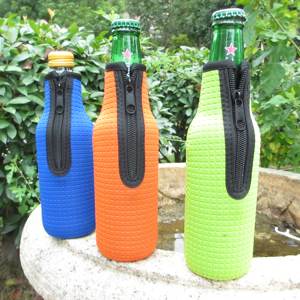 Neoprene Texture 12oz 330ml Wine <b>Bottle</b> Cooler Covers Non-Slip Zipper Insulator Sleeves Waterproof Foldable Portable Cooler Bags - Product Image 2
