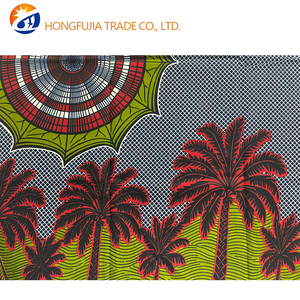 Tessuto 100% Cotone Africano Ankara Batik Rosso Giallo con Stampa Palma e Sole per Abiti e Turbanti, Organza Cardata Tessuta per Ragazze e Ragazzi - Product Image 4