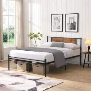 Cadre de lit en métal taille Queen avec tête de lit en panneau de bois, design moderne pour chambre à coucher - Product Image 5