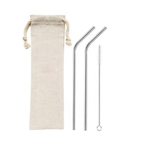 Ensemble de paille en métal écologique Barware Nouveauté Design Straight Bent Straw Cotton Bag pour Camping Holidays Restaurant Approved