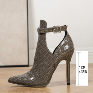 Stivaletti da <span class=keywords><strong>Donna</strong></span> con Tacco a Spillo Ultra Alto, Punta Affusolata, Motivo in Tessuto Effetto Pietra, Dettagli Traforati e Fibbia - Product Image 3