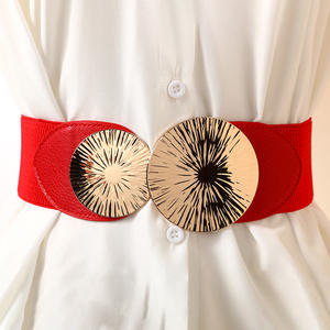 Élégant Vintage Métal Doré Fermoir Rond Boucle Robe Jupes Décoration Élastique Stretch <span class=keywords><strong>Large</strong></span> <span class=keywords><strong>Ceinture</strong></span> pour Femmes - Product Image 5