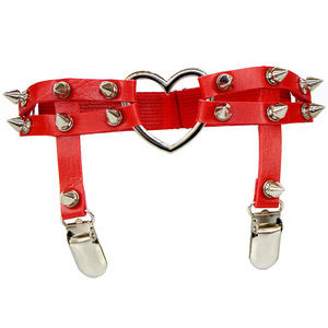Jarretière pour femme en cuir à double sangle, style Harajuku Punk, avec rivets à pointes et anneau de cheville en forme de cœur - Product Image 6