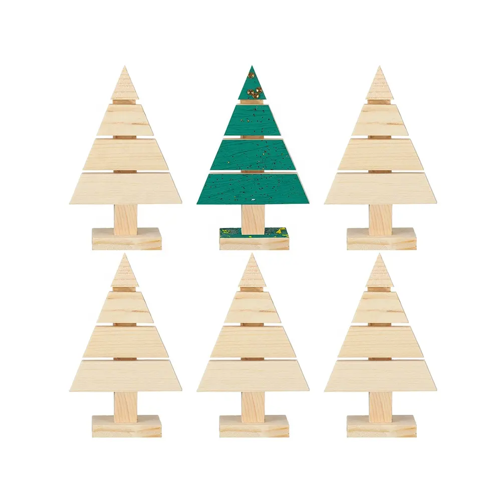 Decorazione personalizzata dell'albero di natale in legno fai-da-te decorazione da tavolo in miniatura in legno bianco albero di natale in legno Soild per la pittura artigianale