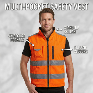 Veste de sécurité réfléchissante épaisse d'hiver sans manches à haute visibilité avec plusieurs poches, logo personnalisé, vêtements de travail pour hommes - Product Image 5