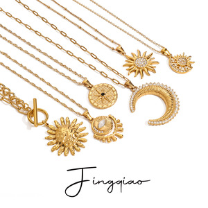 Collar con Colgante de Sol y Luna Dorado Yueli, Cadena de Acero Inoxidable, Diseño Geométrico, Joyería de Moda para Mujer - Product Image 1