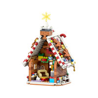 Funbuild Maison de pain d'épices d'hiver avec toit en canne à sucre et finition en flocon de neige doré, modèle de blocs de construction
