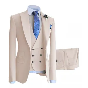 Traje Formal de 3 piezas para hombre, esmoquin informal de negocios a la moda, traje de Boda (+ Pantalones + chaleco)