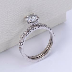 Juego de Anillos de Boda de Platino PT950 con Moissanita Messi Jewelry MSR-1172 - Product Image 3