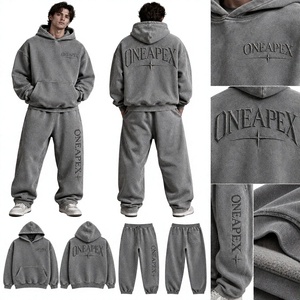 Men's Grey Oversized Hoodie Sweatpants Tracksuit <b>Set</b> One Apex Streetwear Two-Piece <b>Matching</b> Casual <b>Jogger</b> Outfit - Product Image 1