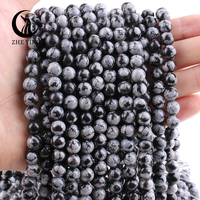 Zhe Ying 6/8/10mm flocon de neige perles d'obsidienne ronde lisse flocon de neige jasper flocon de neige perles d'obsidienne