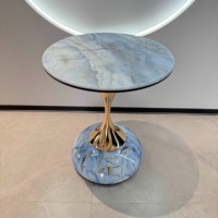 Table basse moderne en pierre avec étagère de balcon pour salon - Design décoratif couleur rouge