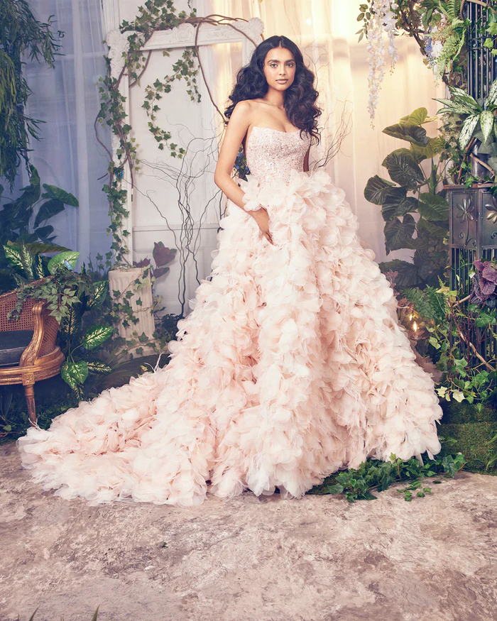 open lace back dress Sweet pink princess tube top fluffy A-line wedding dress P2781