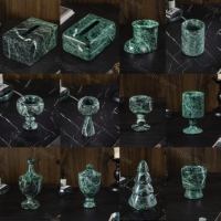 Ensemble d'accessoires de salle de bain en marbre vert de luxe, distributeur de savon en pierre naturelle, boîte à mouchoirs, bougie pour la maison, l'hôtel, la salle de bain
