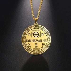 Misthape arcangelo Cahetel fortuna <span class=keywords><strong>sigillo</strong></span> Iod He Vau He Solomon Kabbalah amuleto uomini vichinga ciondoli collana acciaio inox - Product Image 2