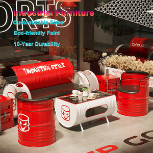 Bộ bàn ghế kim loại phong cách công nghiệp cổ điển cao cấp, thiết kế sáng tạo bằng sắt nghệ thuật, kiểu quầy bar nhà hàng, có thùng dầu dành cho quán trà sữa - Product Image 1