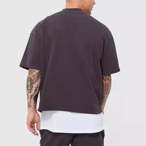 <b>Box</b> Fit Cropped Oversized T-shirt Street Wear Plain t Shirt for Men Boxy Tee 100% Cotton <b>Drop</b> Shoulder T Shirt for Men - Product Image 2