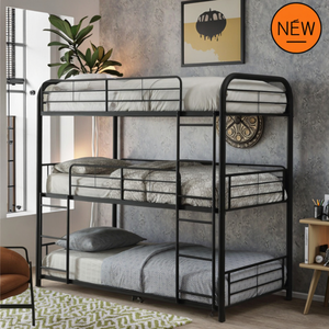 <span class=keywords><strong>Lit</strong></span> superposé moderne <span class=keywords><strong>en</strong></span> acier à cadre métallique à trois couches avec <span class=keywords><strong>hauteur</strong></span> réglable Style bois massif pour adultes - Product Image 3