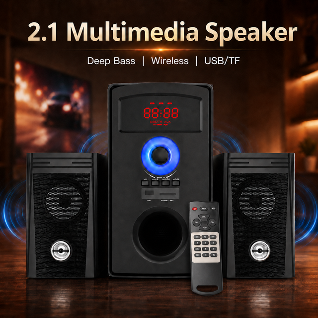 Fashion Creative USB Multimedia Home Theatre System Speaker,Hifi Audio 2.1 Wired BT Desk Speaker,Subwoofer Speaker for TV PC