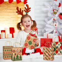 Sacs cadeaux en papier kraft de Noël avec poignées, 24 pièces, motifs de Noël assortis pour les fêtes, les cadeaux et les bonbons, vente en gros