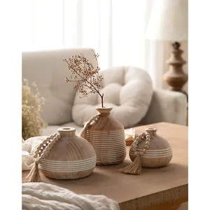 Unique design interior decoration flower vase retro home garden tabletop decor antique wood flower vase