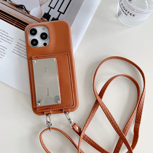 Tschick Suitable for iPhone 16 15 16 Pro Max 13 14 Pro 11 12 Card <strong>Bag</strong> <strong>Shoulder</strong> Strap Back Cover Metal Leather Wallet Lanyard - Product Image 5