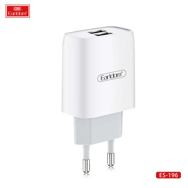 Earldom Dual Wall Charger Fast 5v/2.4a Output USB Adapter with Smart EU Plug for Travel or Home Use for Phone Charging