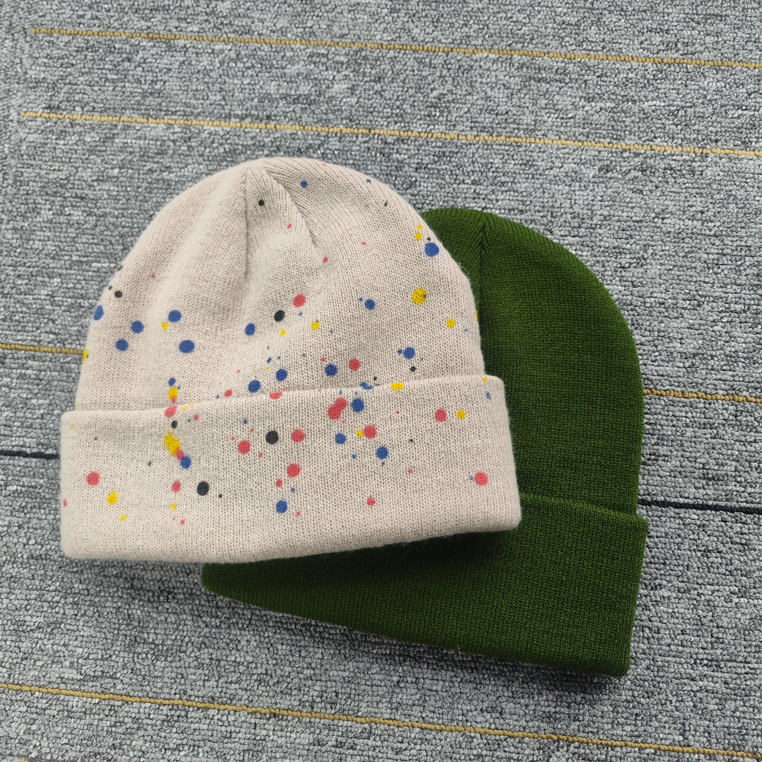 Jacquard Printing Custom Knitted Hat 100% Acrylic Beanie Hat Own Design Pattern Men Winter Hats