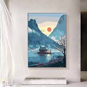 Kit de Pintura por Números, Serie Paisajes, Paisaje Chino al Atardecer, Marco Plegable, Arte para el Hogar, Pintura Decorativa DIY - Product Image 2