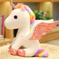 Boneka Unicorn Lucu Super Lembut Warna Pink Biru Putih dengan Sayap, Isi Kapas PP, Mainan Lembut untuk Anak Perempuan