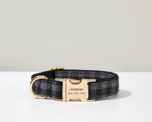 Grey Check and Lead <b>Bowtie</b> Set, Personalized Boy <b>Collar</b> with Name Engraved, XS Puppy Large <b>Dog</b> Gift, Free Worldwide Shipping - Product Image 6