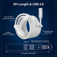 Cable VR Link de 5M, USB 3.0 a USB C, 90 Grados, Chip Inteligente, Reproducción con Carga Rápida PD para Meta Quest 3S/3/2/Pico 4 PCVR SteamVR