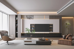 Reshaping Custom Design <b>Wood</b> Whole Wall Mounted Modern Living Room TV <b>Cabinet</b> with Large Capacity <b>Storage</b> - Product Image 2
