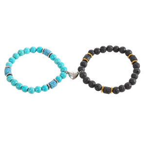 8MM Casal Pulseira Pedra Natural Set Tiger <span class=keywords><strong>Eye</strong></span> Aço Inoxidável Magnetic Coração Charme com pedra vulcânica - Product Image 5