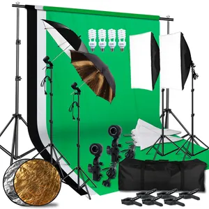 Photography Lighting Set 50*70 Softbox 2*3m Backdrop 33inch Umbrella 5 in 1 Reflector Photo Video Studio Kit Set