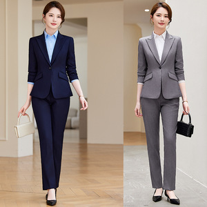 Women's Grey Suit Set Polyester Worsted Anti-Wrinkle Formal Workwear - Product Image 1