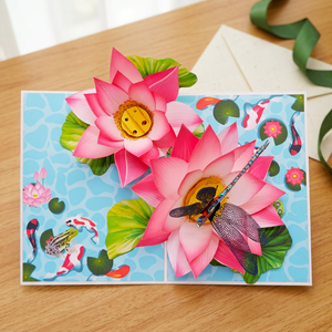Meilleures ventes : Carte pop-up 3D Lotus, design personnalisé, style animalier très tendance, artisanat en papier fait main, cadeaux découpés au laser du Vietnam, logo personnalisé - Product Image 2