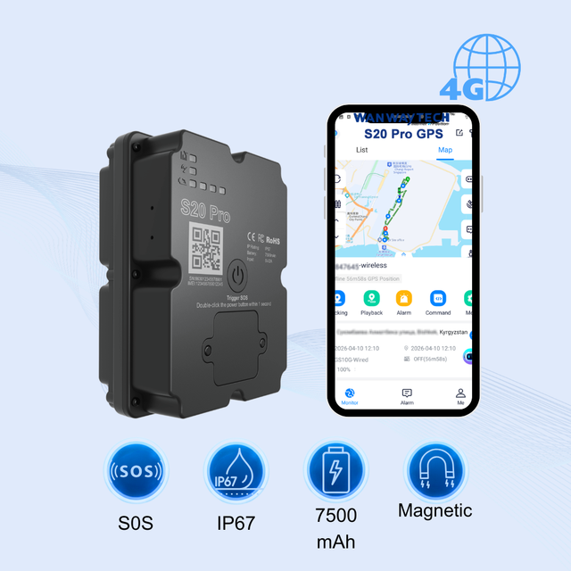 4G Wireless GPS Tracker S20 Pro Remote Control 7500mAh Battery IP67 SOS Light Alarm Large Magnet for Truck Trailer Container