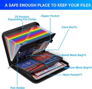 Accordion tập tin Organizer 25-Pocket chống cháy mở rộng thư mục xử lý nhãn lưu trữ đầy màu sắc cho A4 thư tài liệu xách tay - Product Image 3