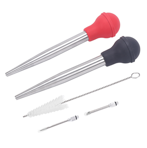 Novelty of 4 <b>Meat</b> Kit Syringe for Cooking Stainless Steel Turkey Baster With Injector and Cleaning Brush Set - Product Image 1