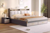 Lit Double Moderne de Luxe Pliable à Hauteur Réglable, Grand Format 200x220cm, avec Sommier en MDF et Tiroirs de Rangement, Meuble de Chambre