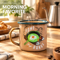 Mug Kopi Vintage dari Batu Keramik dengan Tepi dan Pegangan Hijau Bergulung untuk Minuman Mahasiswa di Asrama, Luar Ruangan, Grosir, Cangkir Hadiah